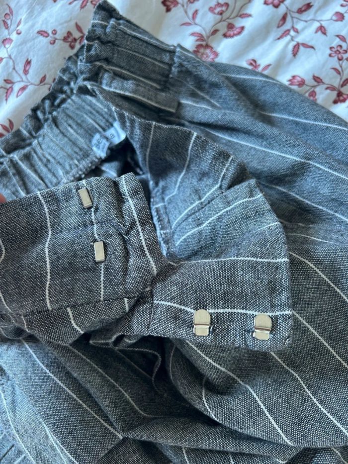 Pantalon en coton et en lin gris à rayures blanches - bershka M - photo numéro 7