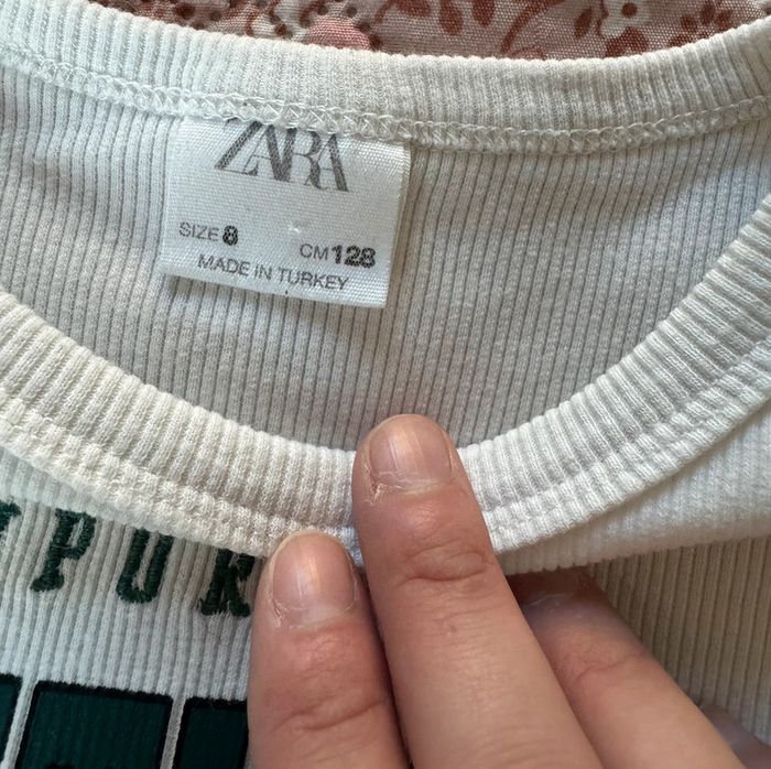 Haut côtelé Zara 8ans TBE blanc et vert - photo numéro 3