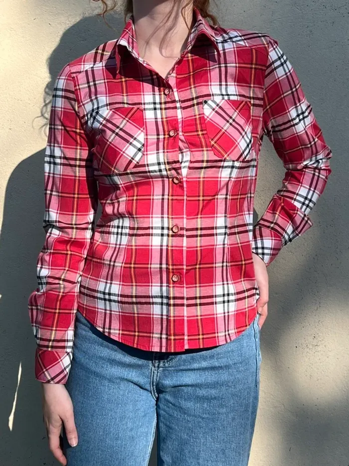 Chemise à carreaux cintré en coton - rouge et blanc - photo numéro 4