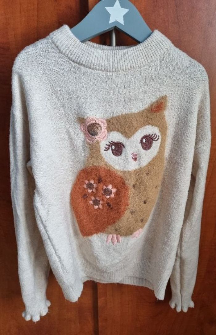 Pull crème avec hibou 10ans
