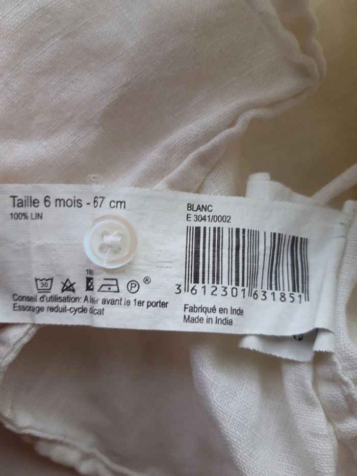 Chemise Bout'chou blanche manche courte 100% lin, bébé 6 mois 67 cm - photo numéro 7