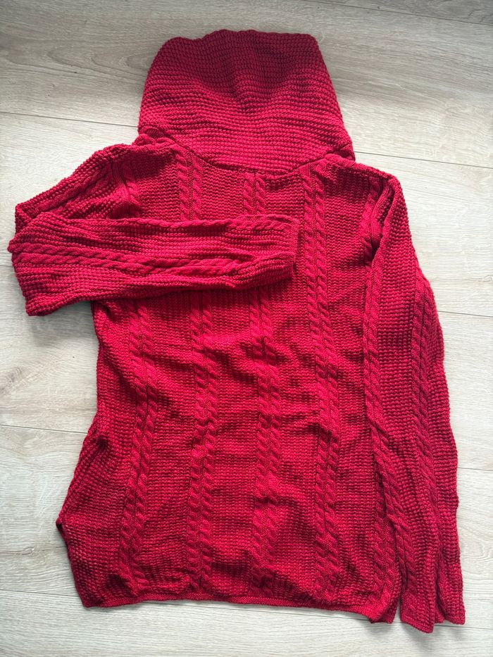 Pull Rouge Torsadé 100% Coton à Col Châle - Jeanne Pierre - Taille S - photo numéro 3