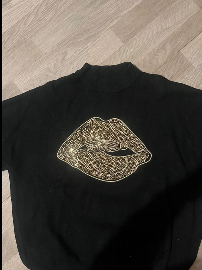 Pull femme motif bouche dorée sequin taille unique - photo numéro 3
