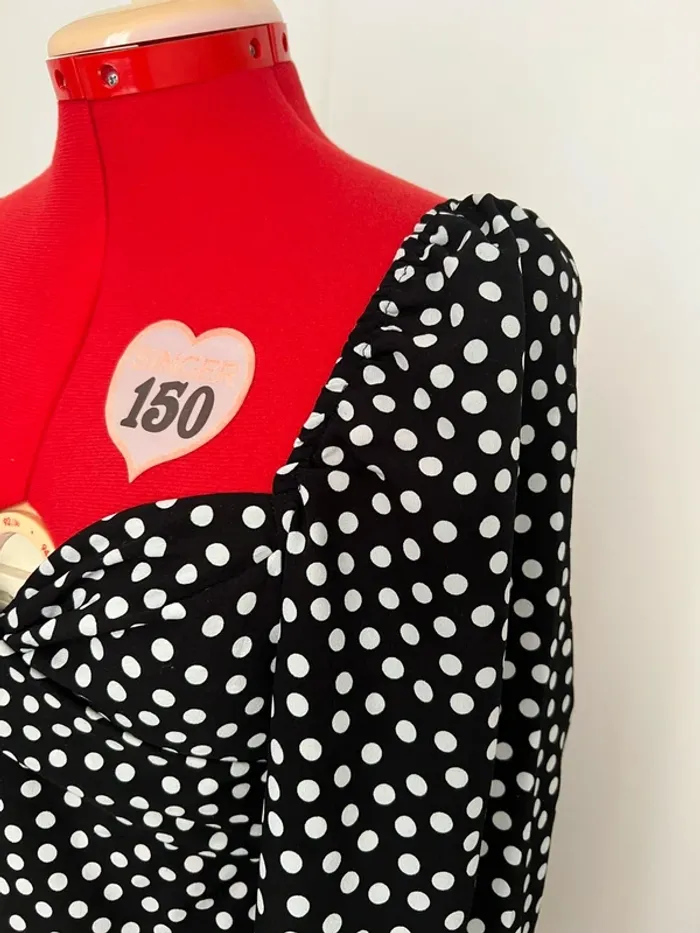 Robe babydoll manches longues noire à pois blancs H&M - photo numéro 6