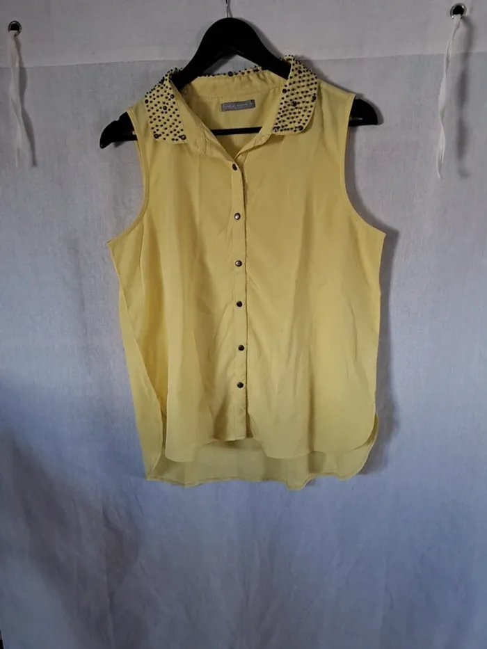 Débardeur femme jaune avec strass