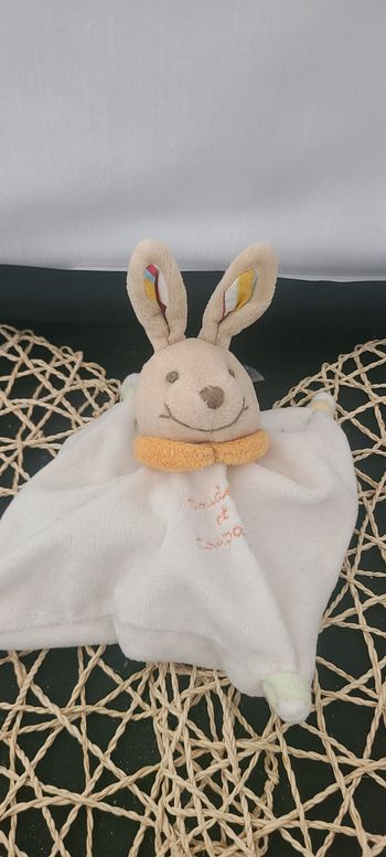 Doudou plat lapin DOUDOU ET COMPAGNIE mini doudou col orange