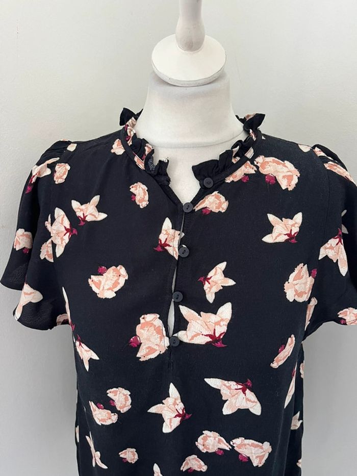 Blouse noire à fleurs rose Bash XS - photo numéro 3