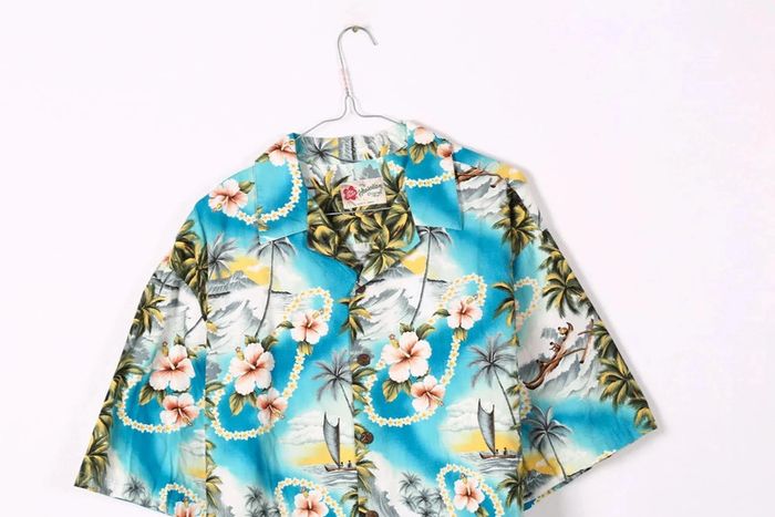 Magnifique chemise vintage 90's en coton motif palmiers et éléments tropicaux (#240444) - photo numéro 3