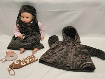 Ensemble 👣 manteau,  capuche,  robe, chapeau, tee-shirt  sucre  d'orge 6mois/67cm
