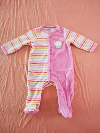 * Pyjama chaud bicolor rose glace et rayé T6M Prémaman