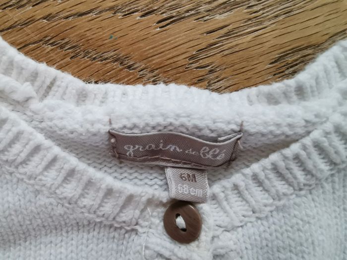 Gilet blanc et marron grain de blé 6mois 68cm. - photo numéro 2