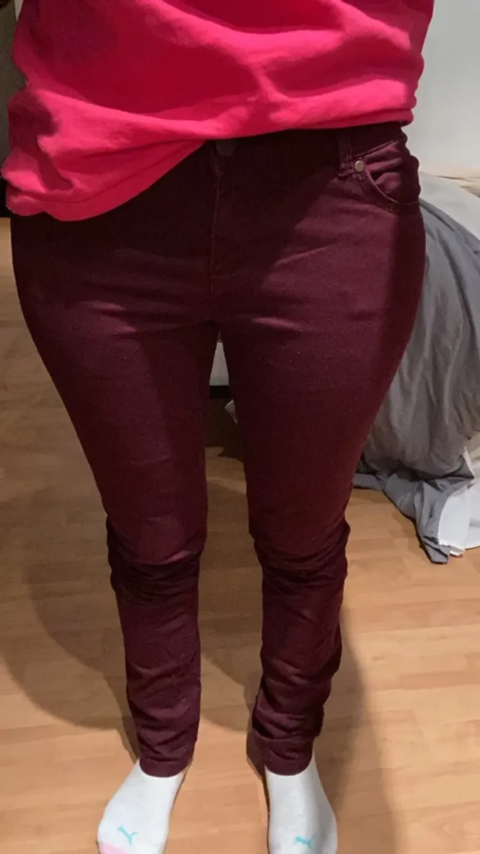 Pantalon slim femme, camaïeu, taille 36, bordeaux