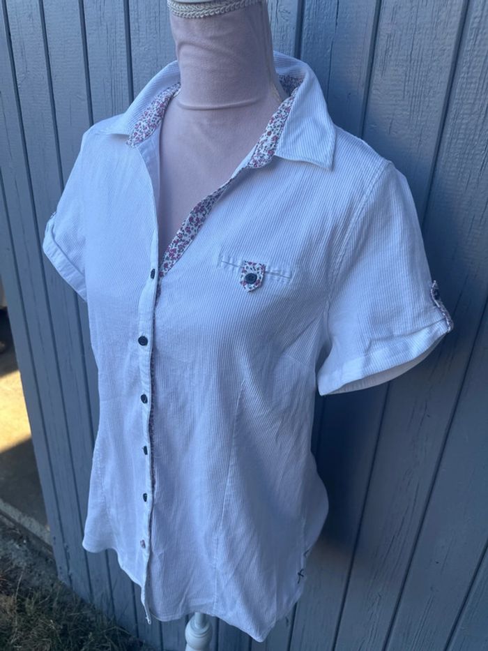 Chemise manches courtes été blanche col fleurie colorée Gémo 48/4XL - photo numéro 3