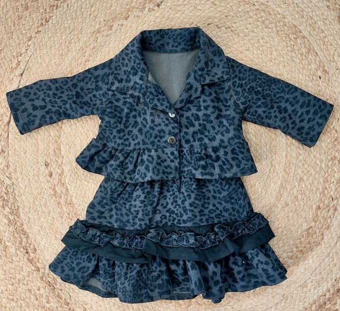 Ensemble robe et gilet en velours motifs léopard 3 mois fille - photo numéro 2