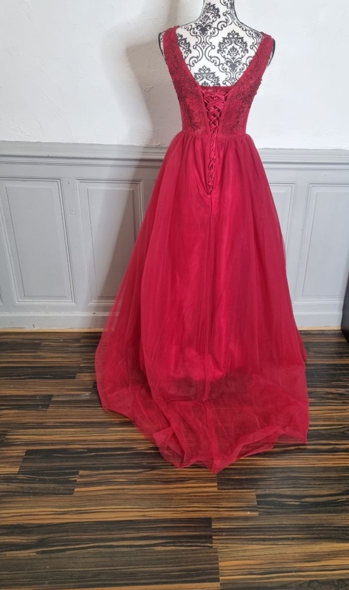 robe cérémonie longue buste dentelle et bas en tulle bordeaux Taille 38 - photo numéro 4