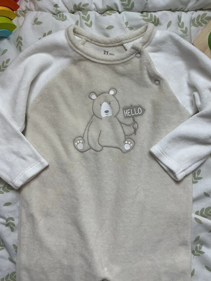 pyjama grenouillère en velours beige et blanc 6/9 mois zy baby - photo numéro 5