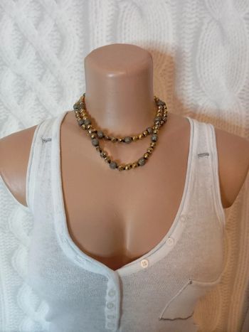 Collier double rang ancien perles de verre dorées