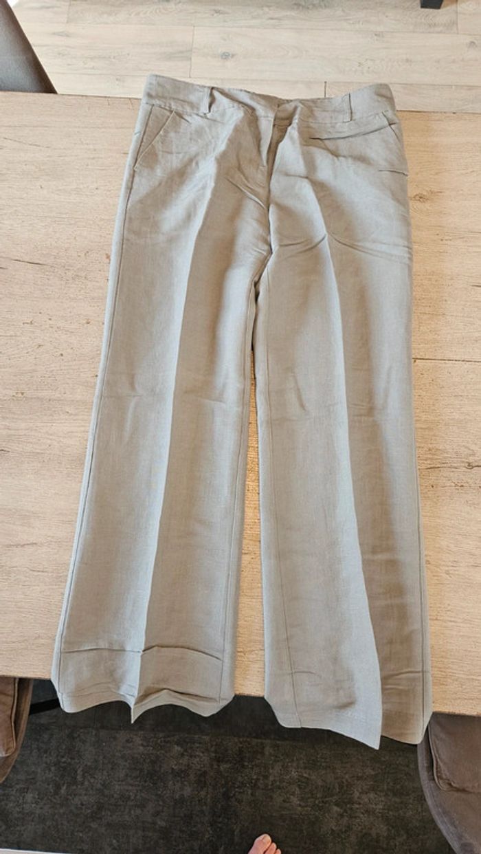 Pantalon gris léger en lin et viscose, jambes larges, Kiabi, 42, neuf - photo numéro 4