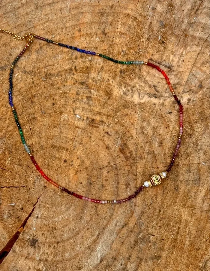 Collier habaha Paris réglable perles d’eau douces et naturelles multicolores grigri cristaux - photo numéro 6