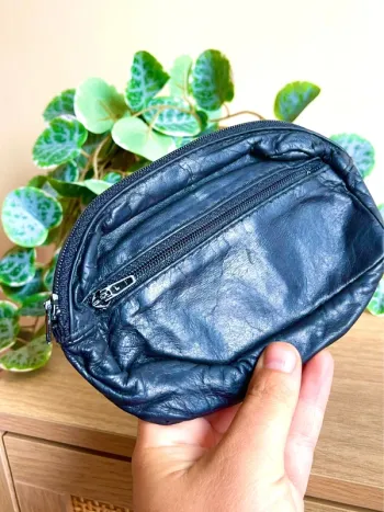 pochette noir vintage cuir vintage poche zip pratique casual unisexe