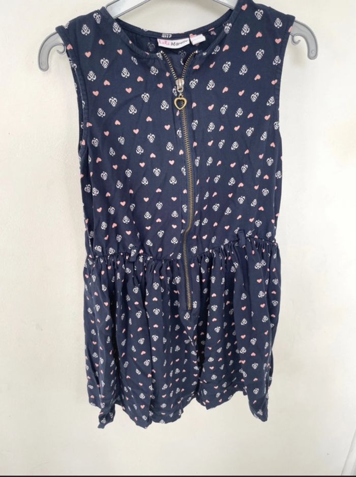 Robe T 10 ans Lili Marelle bleu marine avec dessins coeurs