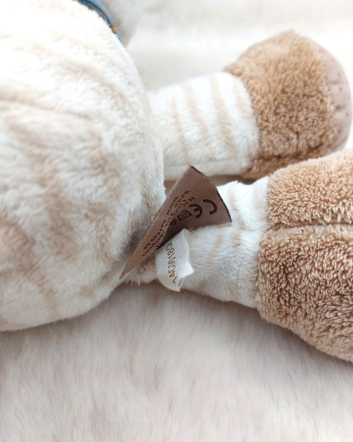 Peluche doudou zèbre blanc bleu rayé beige Arthur et Louis NATTOU bandana cheval - photo numéro 7
