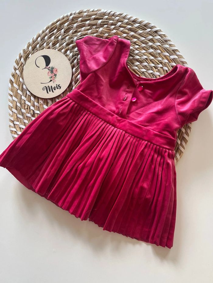 Robe velours plissée rose Obaibi - Taille 3 mois - photo numéro 2