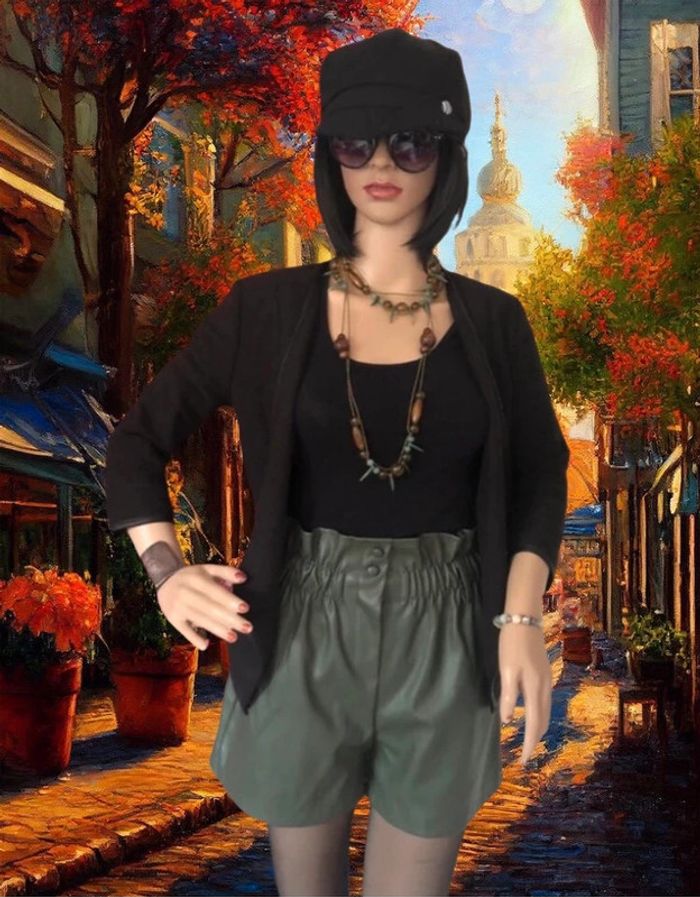 Synthetic Leather short/ Short similicuir vert vintage