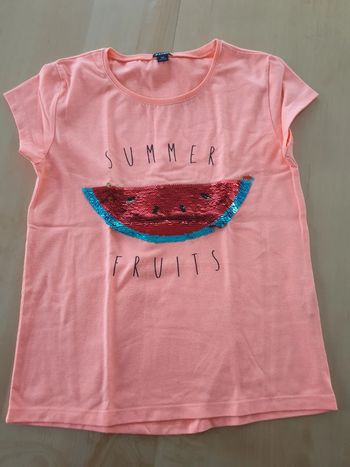 T-shirt 10 ans fille orange pastèque en sequins
