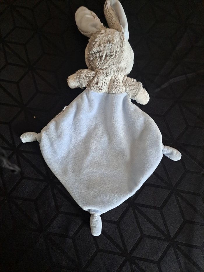 Doudou lapin bleu gris blanc - photo numéro 2