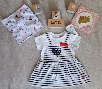 Robe blanche cœur marine Sucre d'Orge 3M (neuve 🏷)