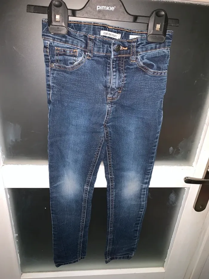 Jean slim enfant bleu foncé, effet délavé tendance 8 ans