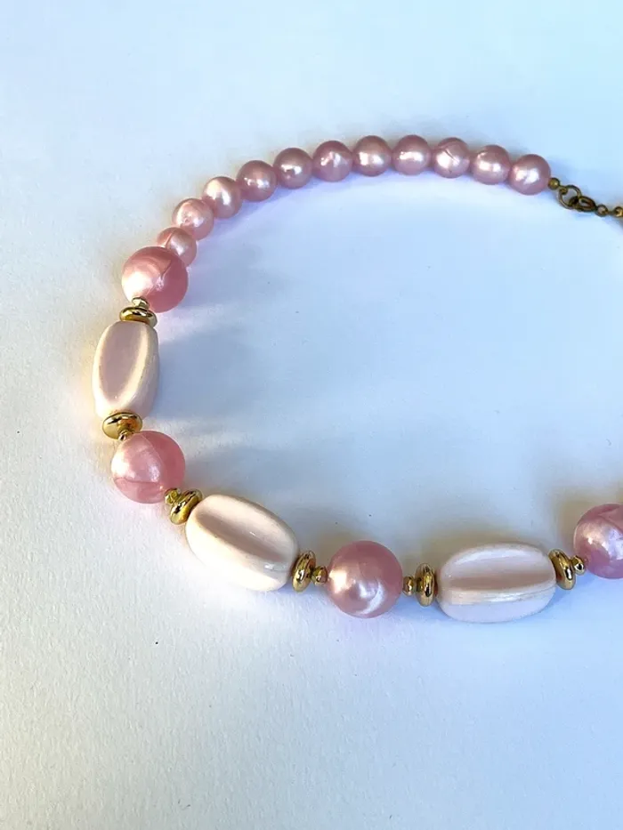 Collier rose à perles vintage fantaisie années 80 🌸 - photo numéro 3