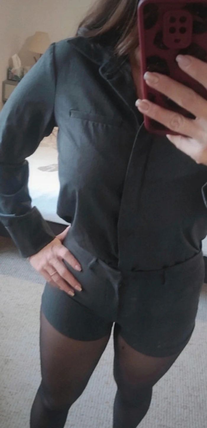 Magnifique combinaison short chemisier Zara gris S - photo numéro 4
