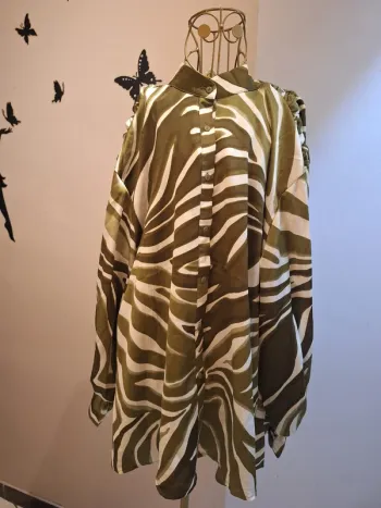 Chemise zebrée kaki & blanche