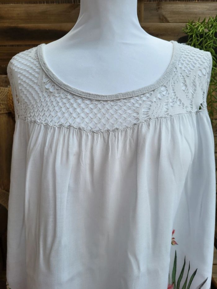 Tunique coton fleuri broderie blanc multicolore taille 52 - photo numéro 4