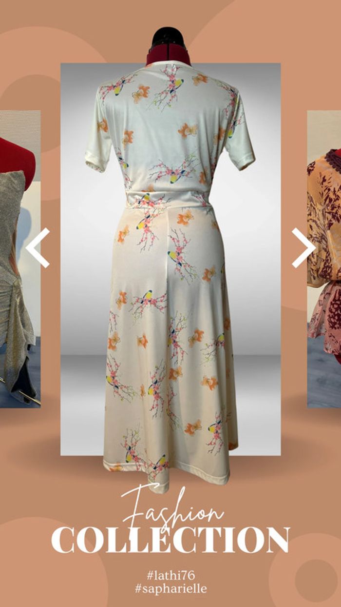 Robe longue fluide coréenne imprimé fleurs de cerisier - photo numéro 2
