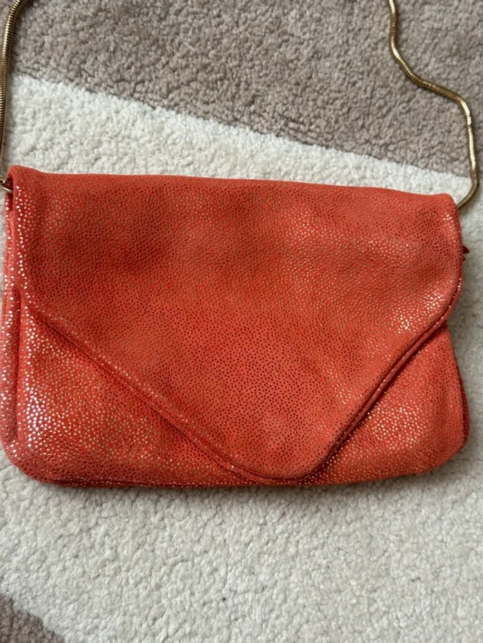 Mini sac en cuir corail & doré – Minelli (neuf) - photo numéro 2