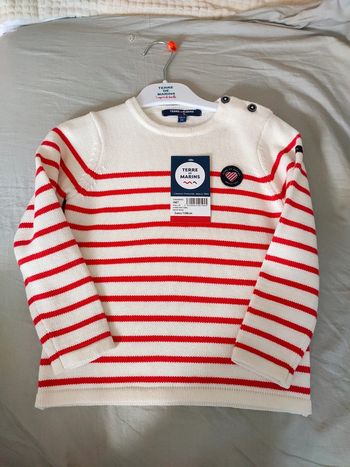 Pull marin fille enfant EF fond naturel rayé rose 5ans  Terre de Marins