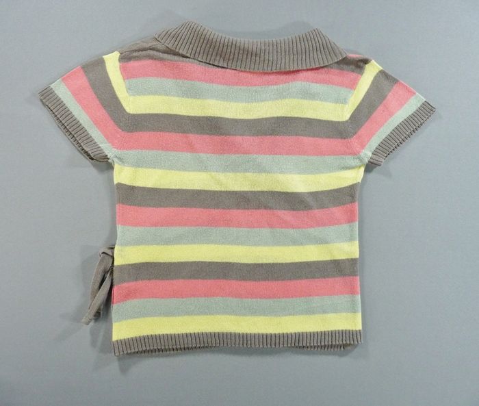 Gilet cache-coeur manches courtes tricot fin marron multicolore rayures Ikks 5 ans 108 cm fille - photo numéro 4