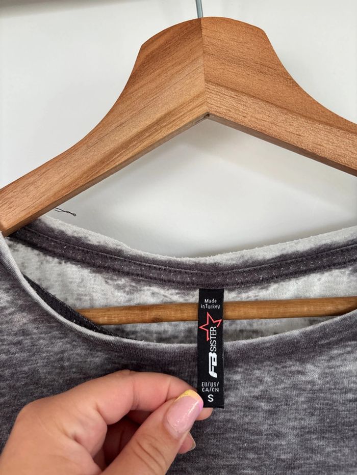 t-shirt à manches 3/4 gris et blanc - fb sister taille S - photo numéro 4