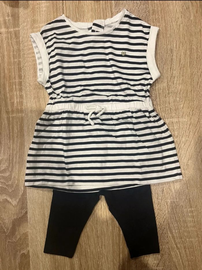 Ensemble marinière tunique +legging bébé fille