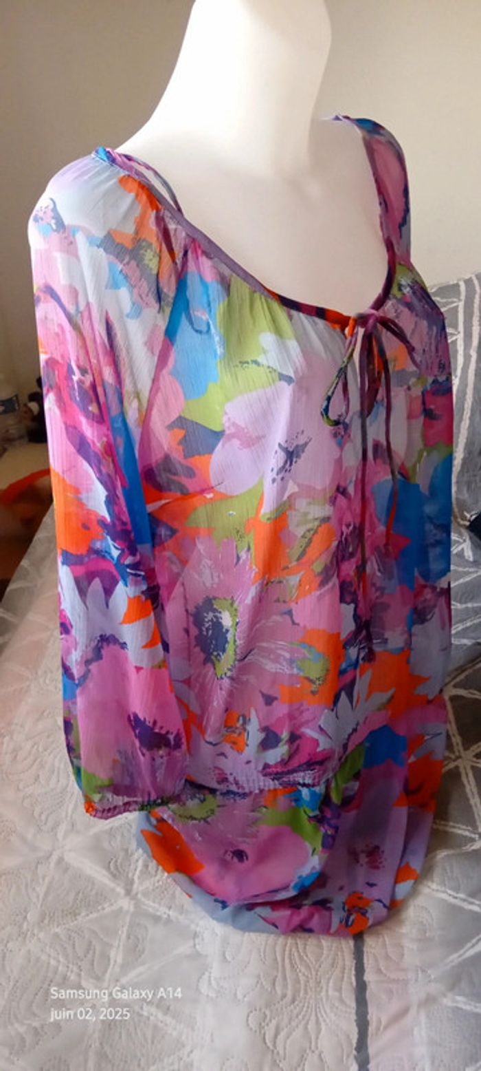 Robe tunique longue en voile motif floral coloré femme 44/46 yessica - photo numéro 9
