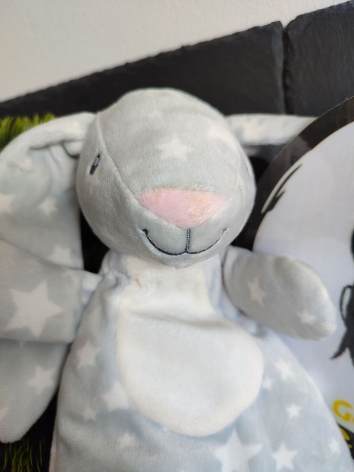 Doudou Lapin Zdt Gris Blanc Pois Point Bruissant Anneau Dentition Action Rose - photo numéro 3