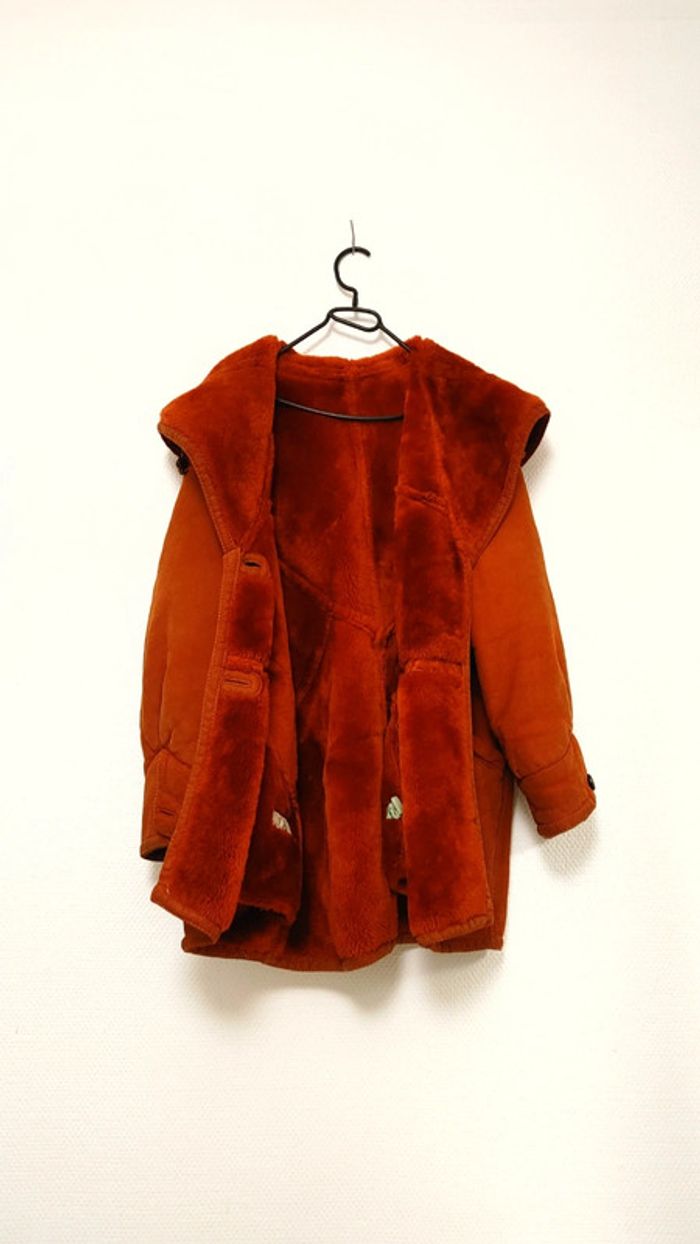 Beau manteau vintage orange foncé peau de mouton retourné shearling montone sheepskin