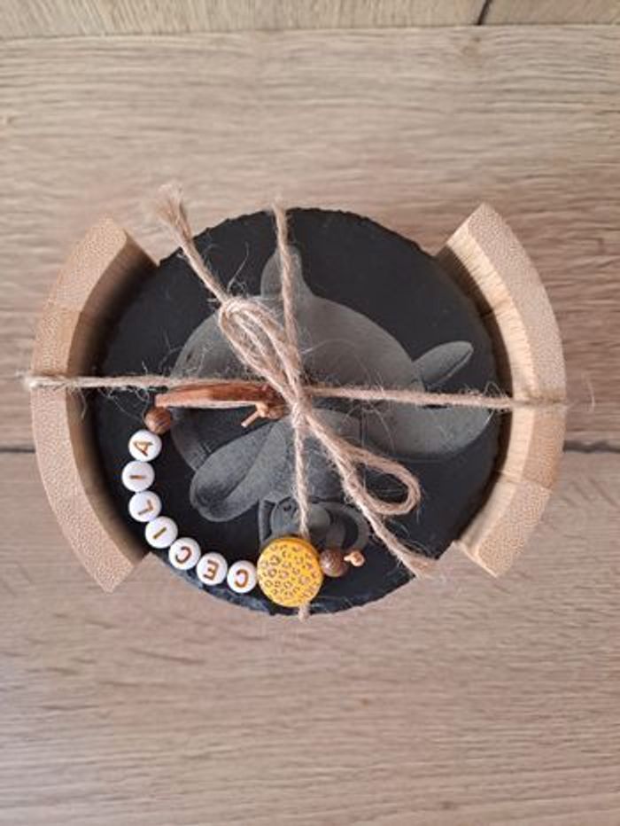 Lot de 5 dessous de verre ardoise avec présentoir en bambou personnalisé - photo numéro 2