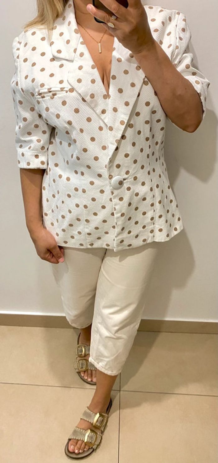 Veste blazer à pois beige - Pierre Balmain Taille 42-44 - photo numéro 3