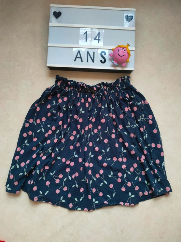 Jupe fille tournante bleu marine imprimé cerises 14 ans Tape à l'oeil