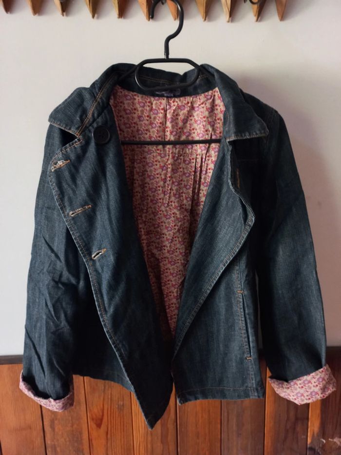 Veste en jean doublure fleurie - photo numéro 2