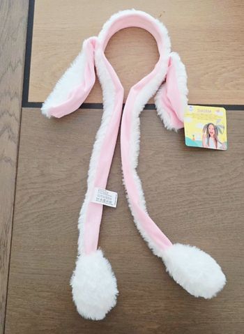 Serre tête  oreilles de lapin rose et blanc qui se lèvent  neuf